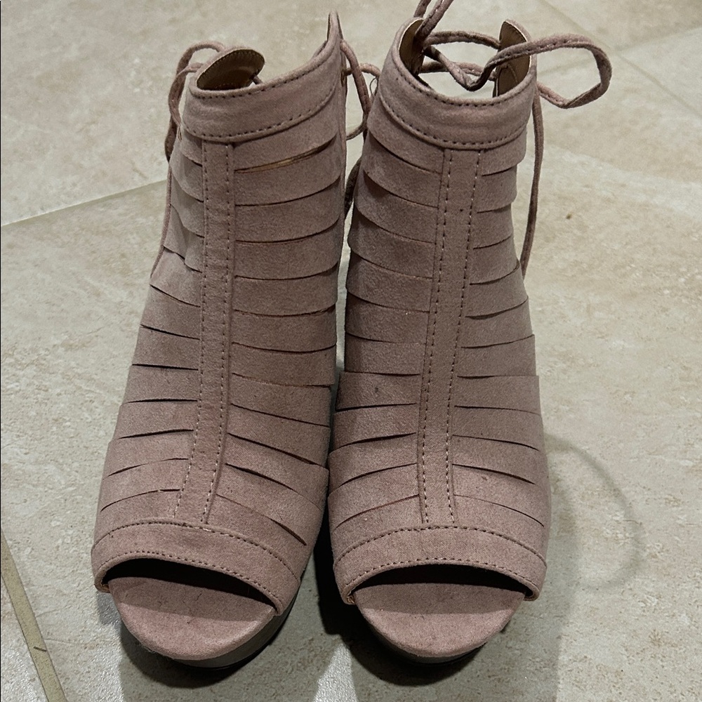 Women's Pink Peep-Toe Ankle Boots